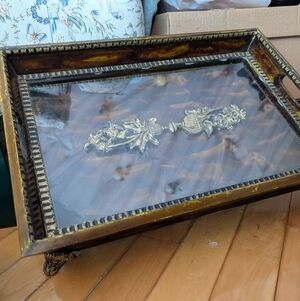Vtg Footed Glass Top Tray